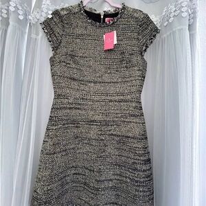 Kate Spade Black/Gray/Gold Tweed Mini Dress